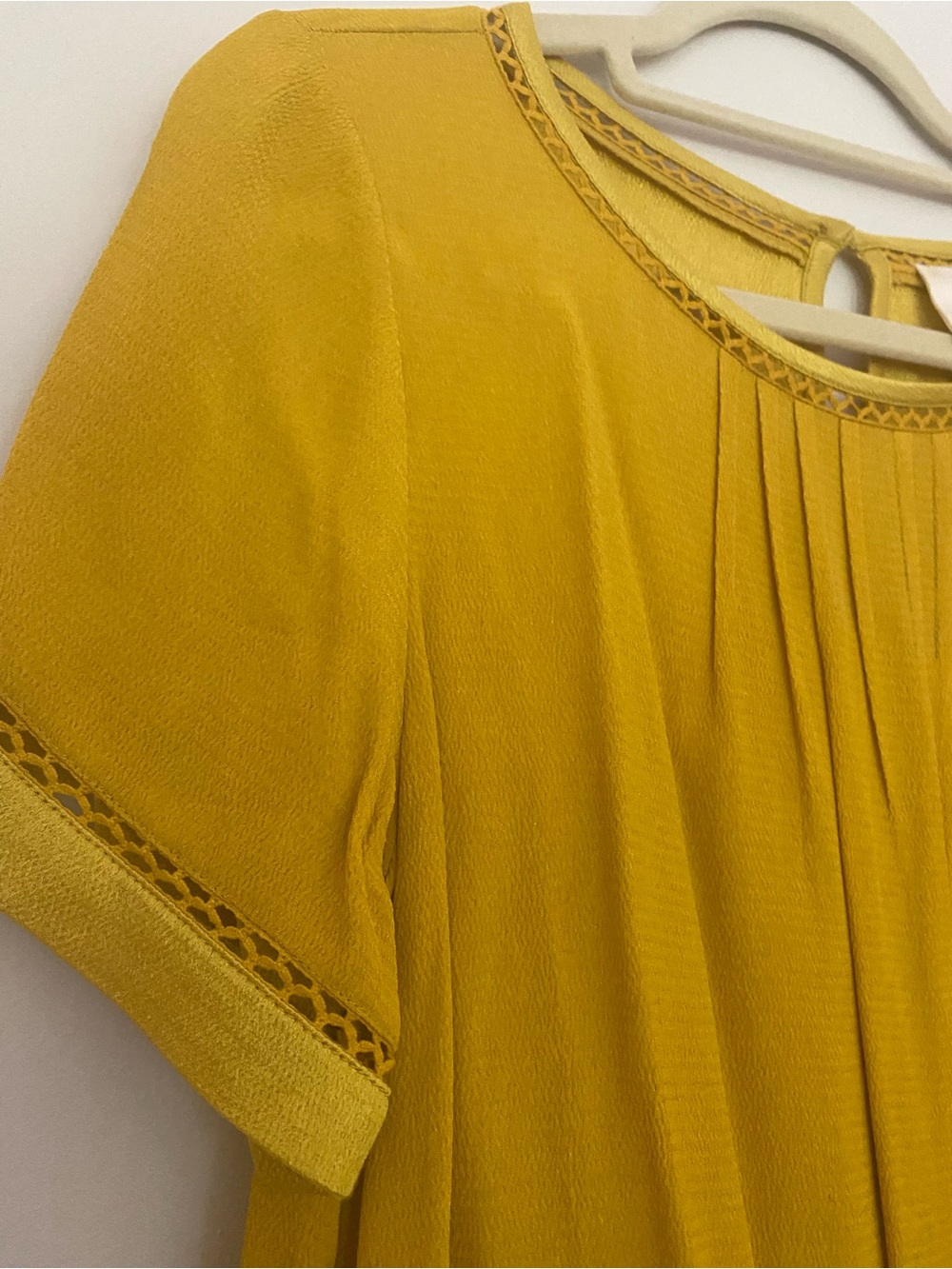 Anthropologie Mustard Yellow Pleated Short Sleeve Tunic